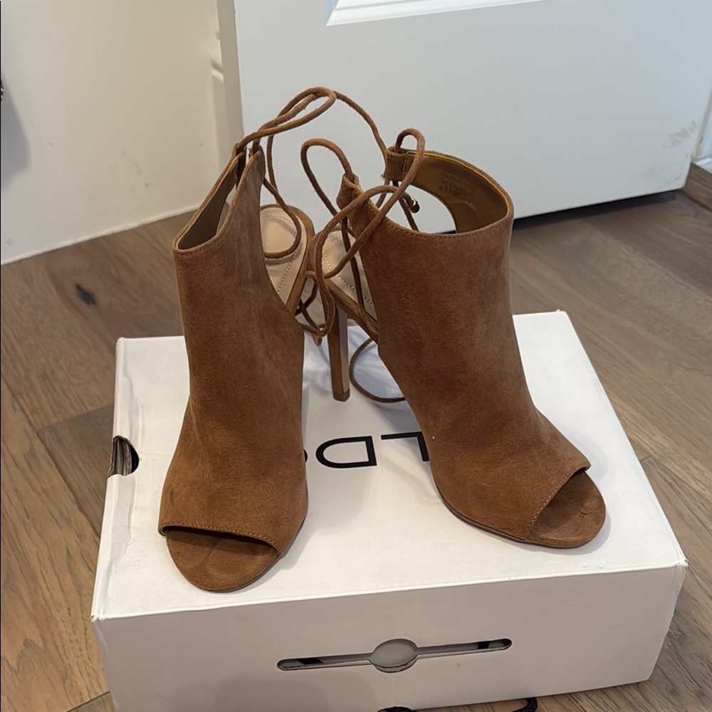 Aldo Brown Suede Peep-Toe Heels